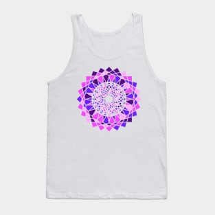 Round ornament with geometric repeated shapes in random bright neon colors Tank Top